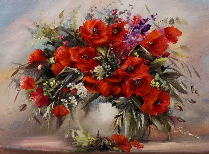 Szidónia festőművész Virágkompozíciók 2. 30x40 cm olajfestmény