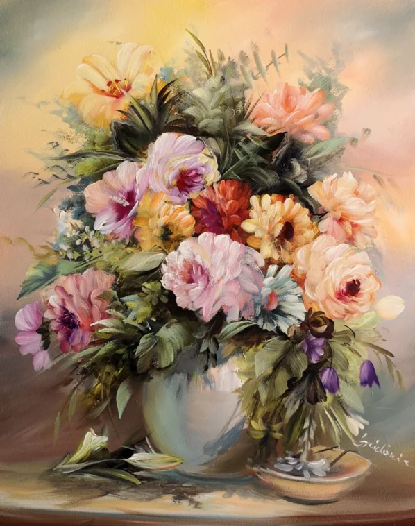 Szidónia festőművész Virágkompozíciók 7. 50x40 cm olajfestmény