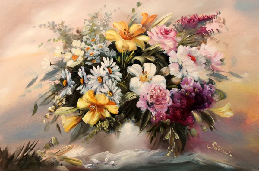 Szidónia festőművész Virágkompozíciók 9. 40x60 cm olajfestmény