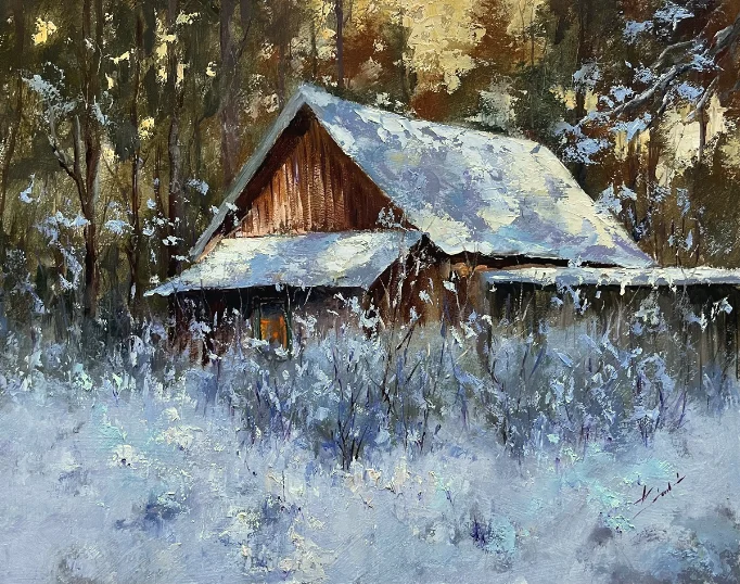 Szántó Lukács festőművész Téli hangulat 40x50 cm olajfestmény